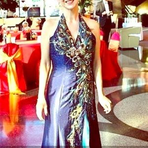 Peacock Blue Tony Bowls Evening Gown